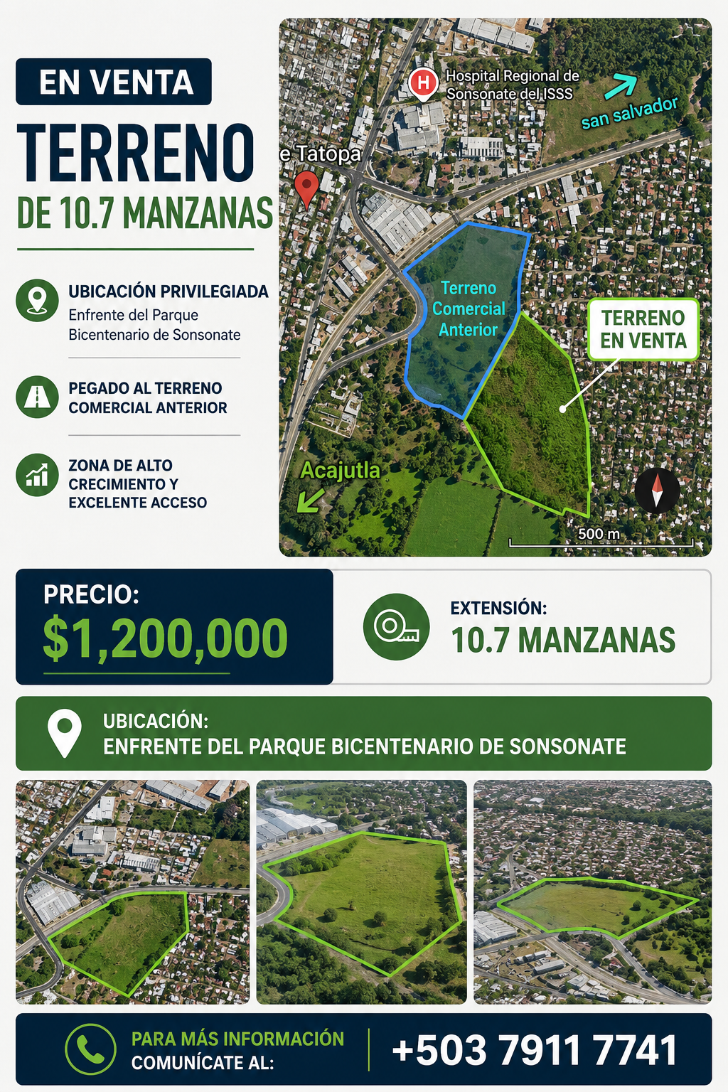 Terreno Estratégico en Venta Frente al Parque Bicentenario, Sonsonate