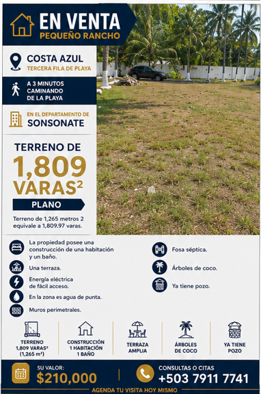 Rancho en venta ubicado en Playa Costa Azul