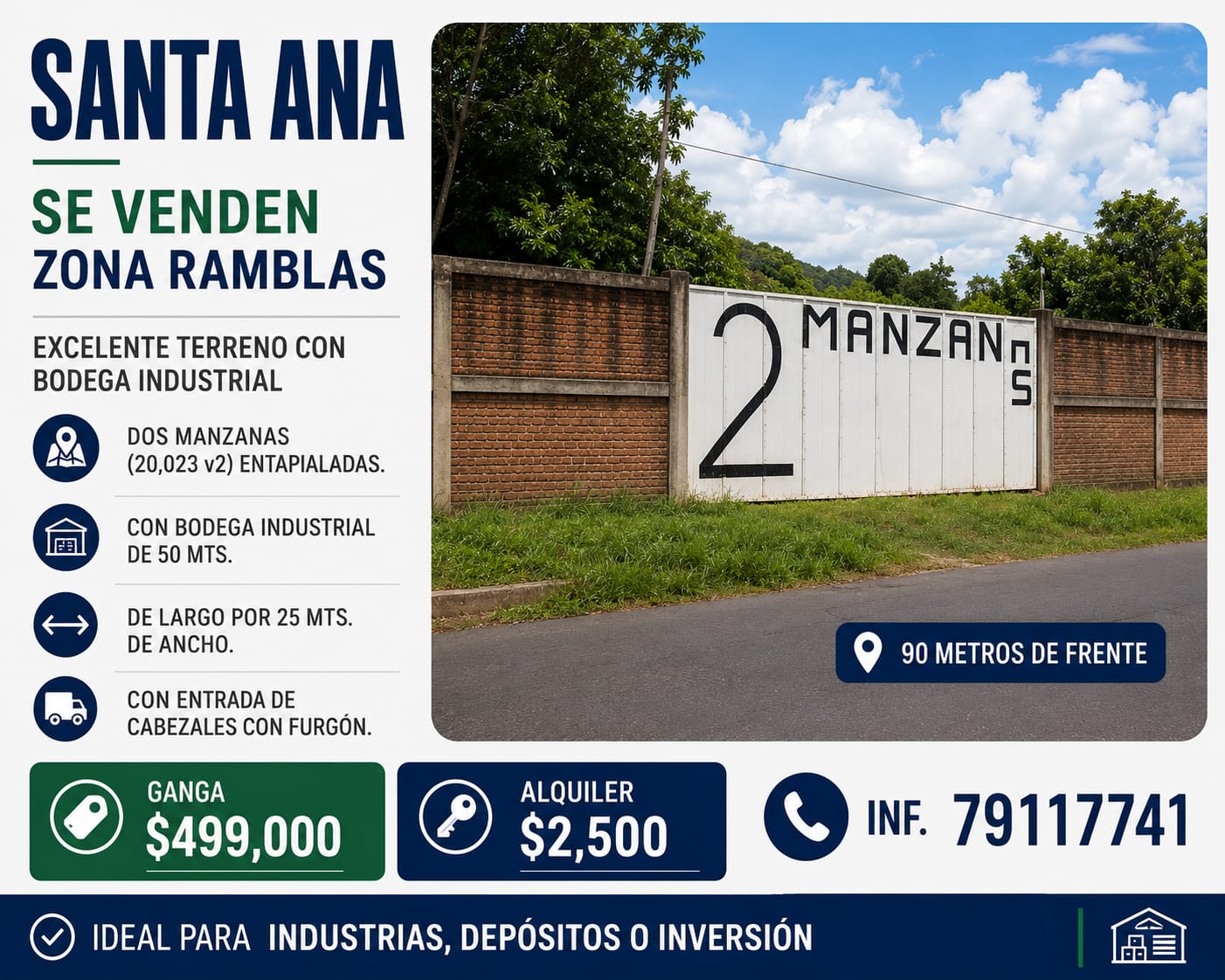 Gran oportunidad para desarrolladores o inversionistas, 2 manzanas frente a Las Ramblas de Santa Ana
