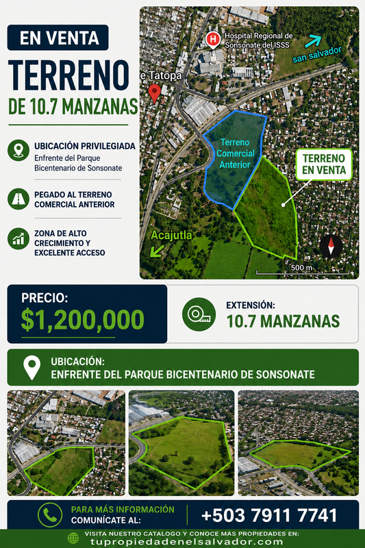 Terreno Estratégico en Venta Frente al Parque Bicentenario, Sonsonate