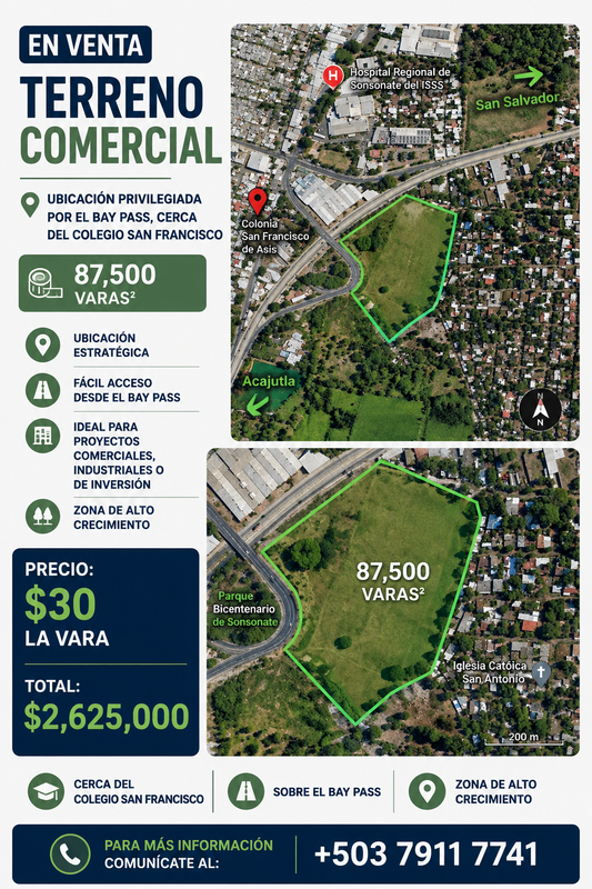 Terreno Comercial en Venta con Ubicación Estratégica sobre el Bay Pass de Sonsonate