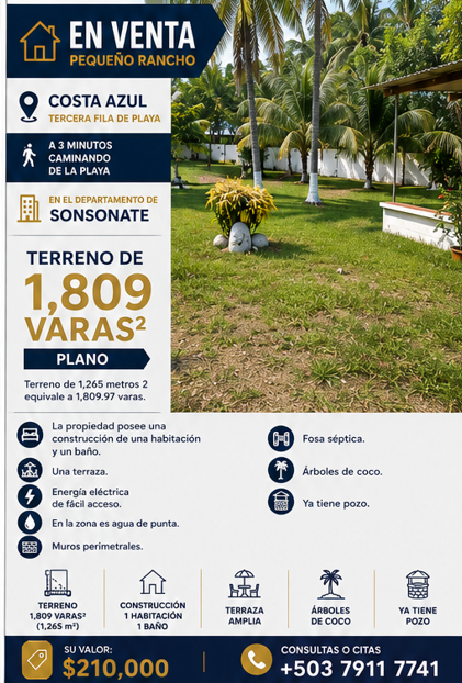Rancho en venta ubicado en Playa Costa Azul