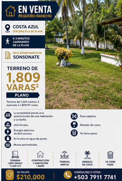 Rancho en venta ubicado en Playa Costa Azul