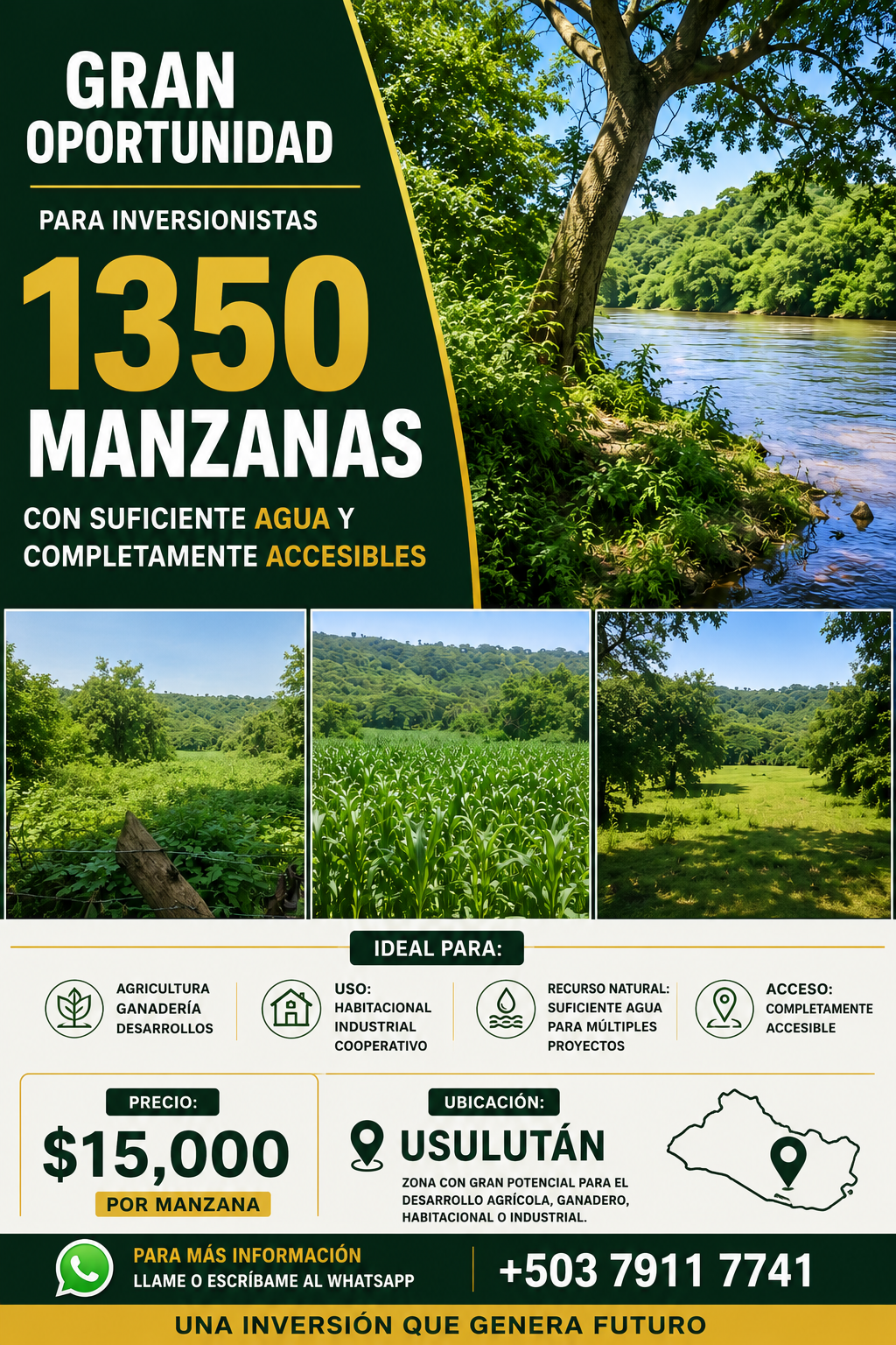 1350 Manzanas en Venta en Usulután – Tierra con Agua y Alto Potencial de Desarrollo