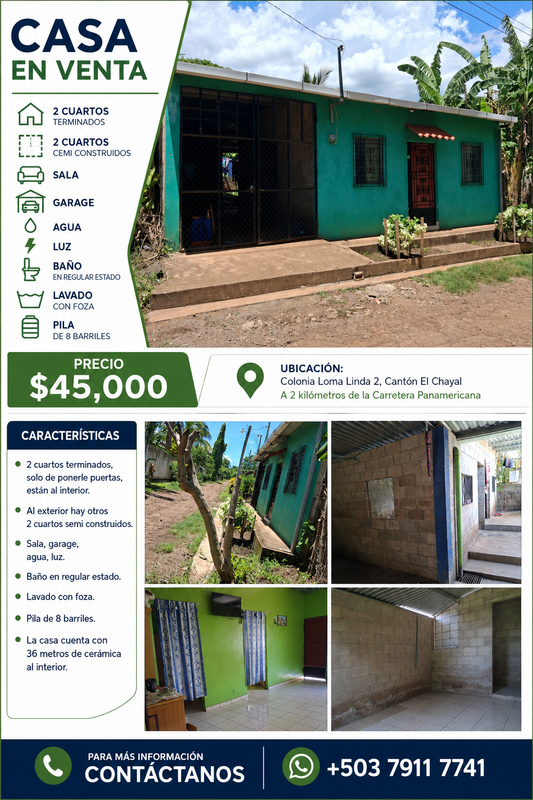 Casa en Venta en Colonia Loma Linda 2 – Cantón El Chayal