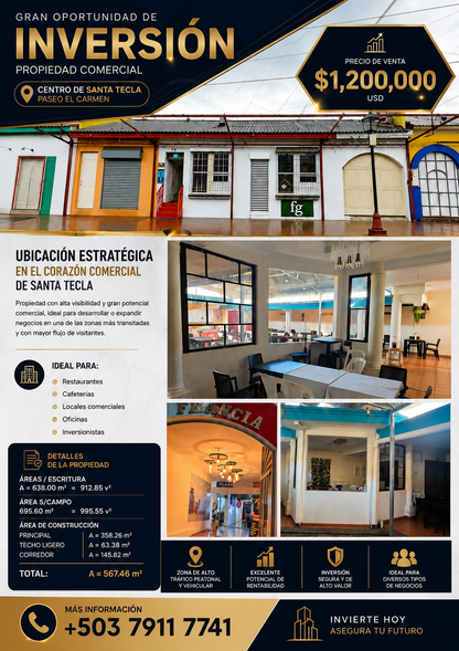Gran Oportunidad de Inversión | Propiedad Comercial en Paseo El Carmen, Santa Tecla
