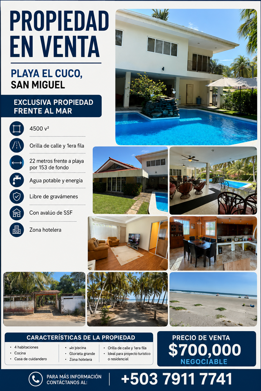 Propiedad Frente al Mar en Venta | Playa El Cuco, San Miguel