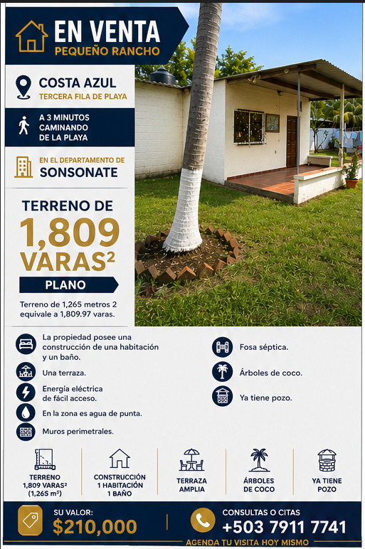 Rancho en venta ubicado en Playa Costa Azul