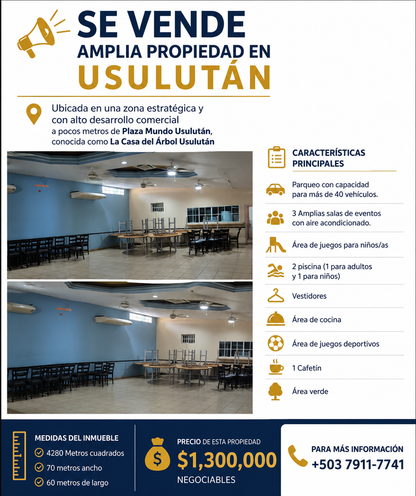 SE VENDE AMPLIA PROPIEDAD COMERCIAL EN USULUTÁN