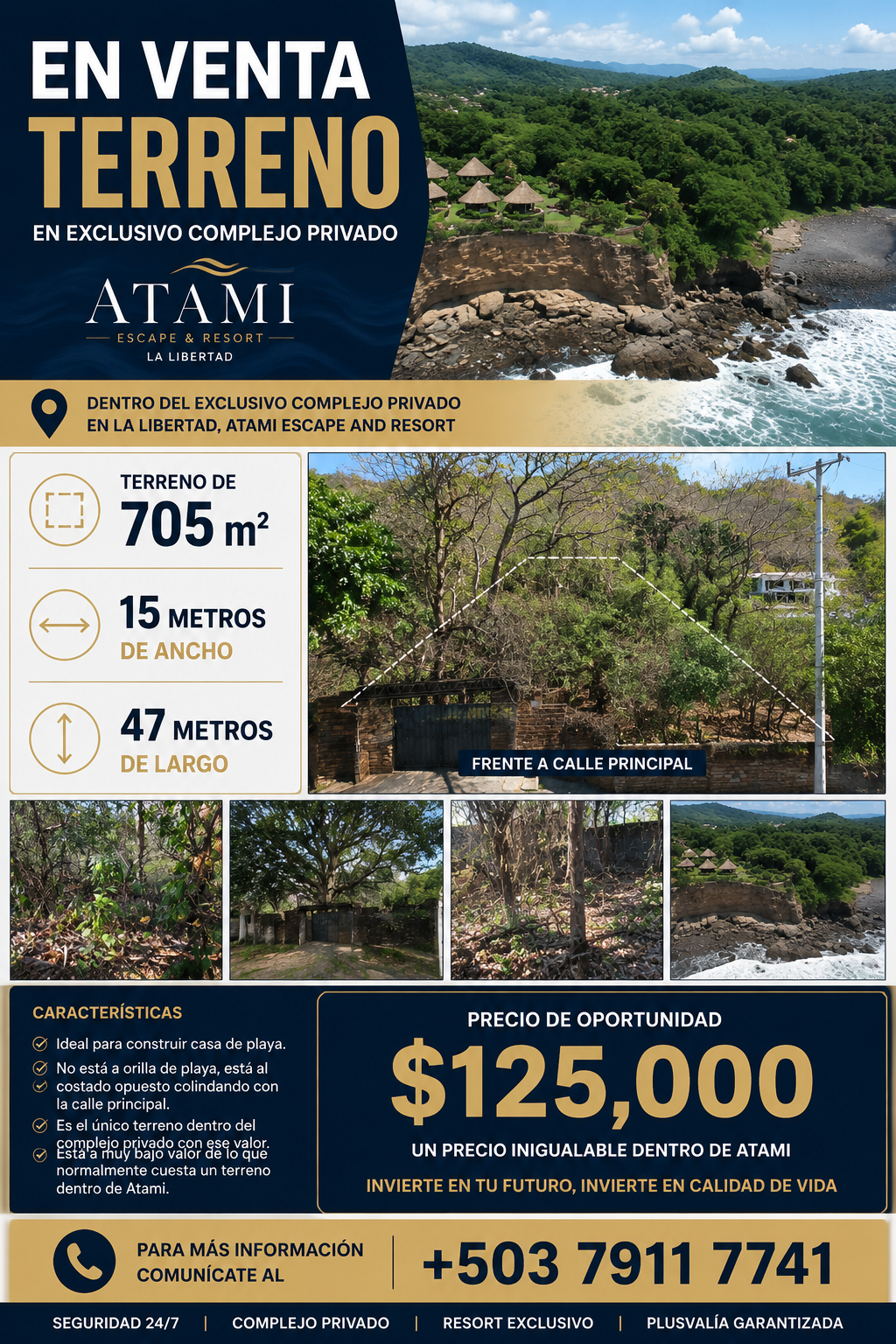 Terreno en venta dentro del exclusivo complejo privado Atami Escape and Resort, La Libertad