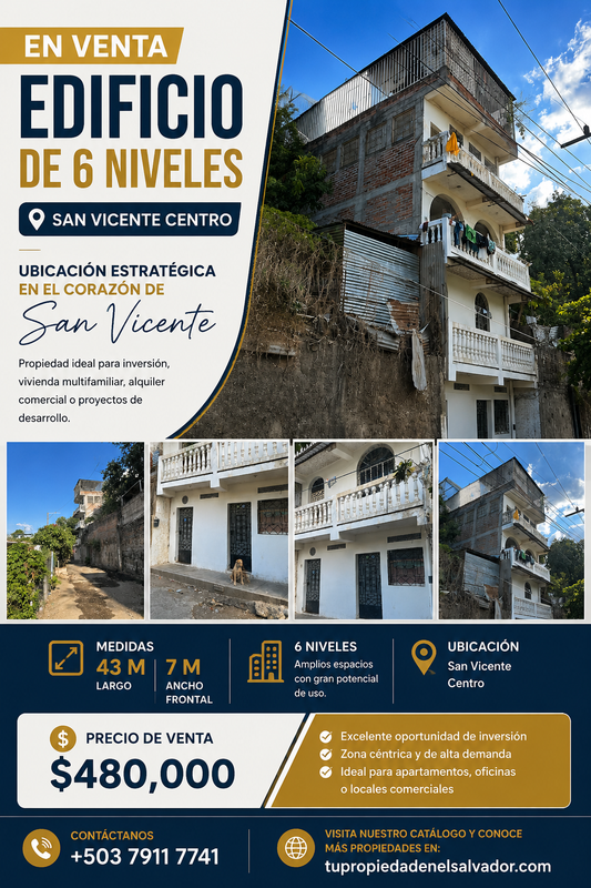 Edificio de 6 Niveles en Venta en San Vicente Centro | Excelente Oportunidad de Inversión