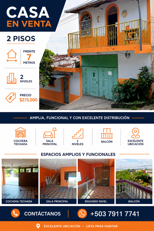 Casa de Dos Plantas con Amplio Garaje y 7 Metros de Frente