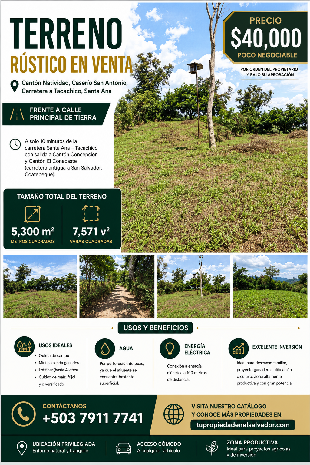 SE VENDE TERRENO RÚSTICO DE 5,300 m² EN CANTÓN NATIVIDAD, SANTA ANA
