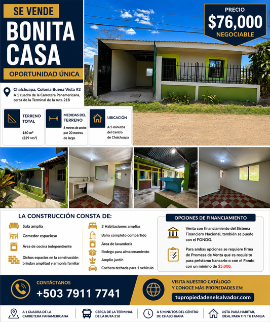 Casa en Venta en Chalchuapa – Excelente Ubicación a una Cuadra de la Carretera Panamericana