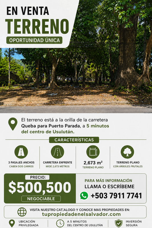 Terreno Estratégico en Venta en Usulután – Amplio, Accesible y con Gran Potencial