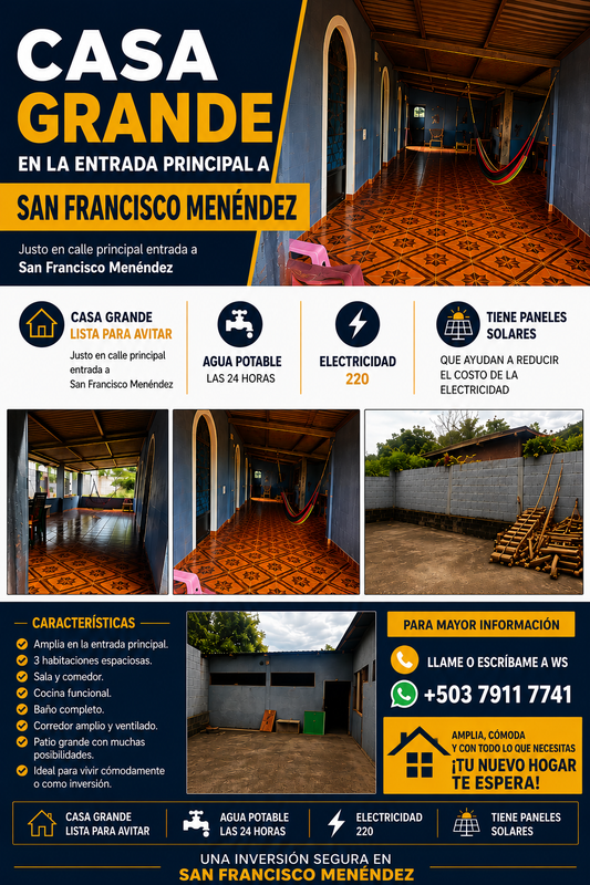 Casa amplia y lista para habitar en San Francisco Menéndez