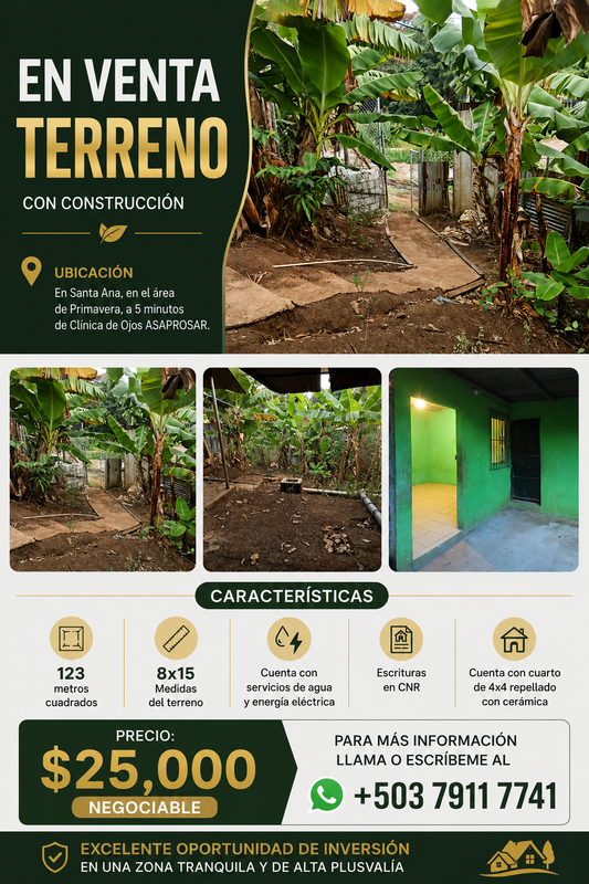 Terreno con Cuarto en Venta en Primavera, Santa Ana