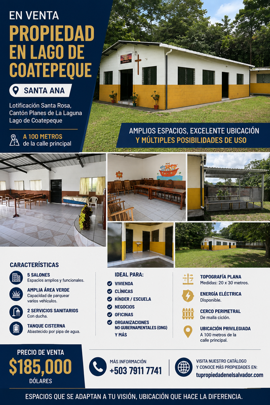 Propiedad en Venta en Lago de Coatepeque, Santa Ana – Amplios Espacios y Múltiples Posibilidades de Uso