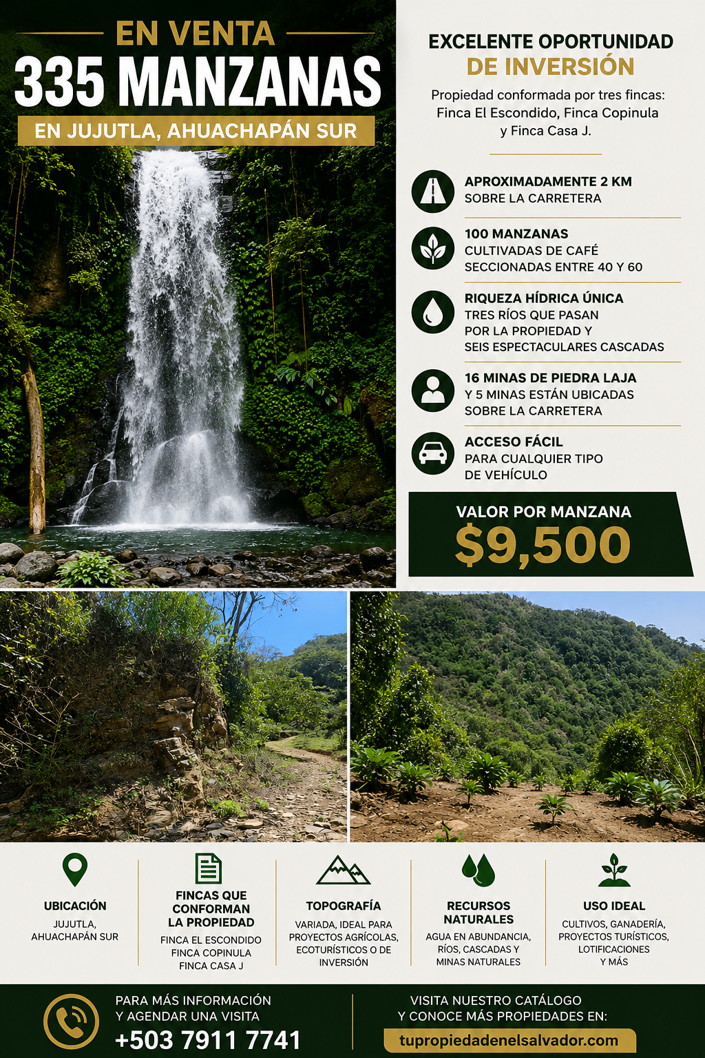 Extraordinaria Oportunidad de Inversión: 335 Manzanas con Ríos, Cascadas y Producción de Café en Jujutla, Ahuachapán Sur