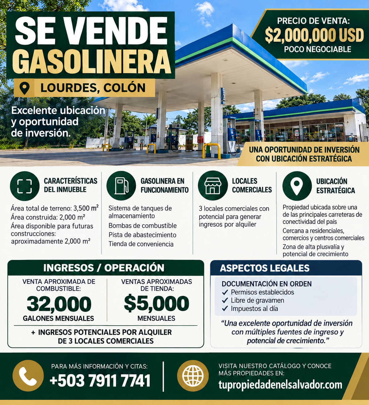 Gasolinera en Venta en Lourdes, Colón – Negocio en Funcionamiento con Ubicación Estratégica