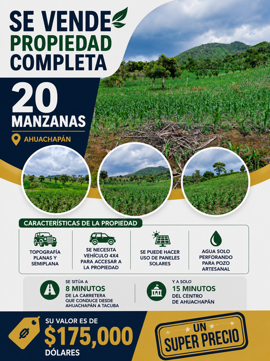 20 Manzanas en Venta en Ahuachapán – Excelente Oportunidad de Inversión