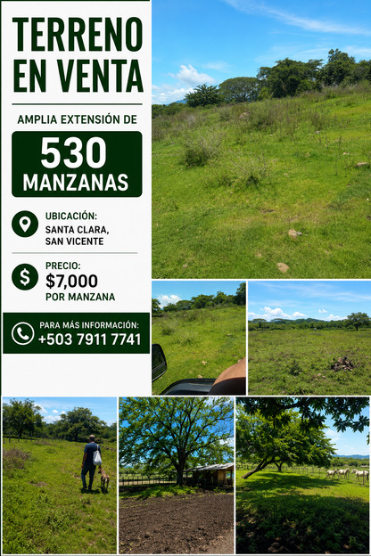 Terreno en Venta – 530 Manzanas en Santa Clara, San Vicente