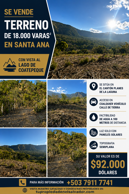 Terreno en Venta en Santa Ana con Vista al Lago de Coatepeque