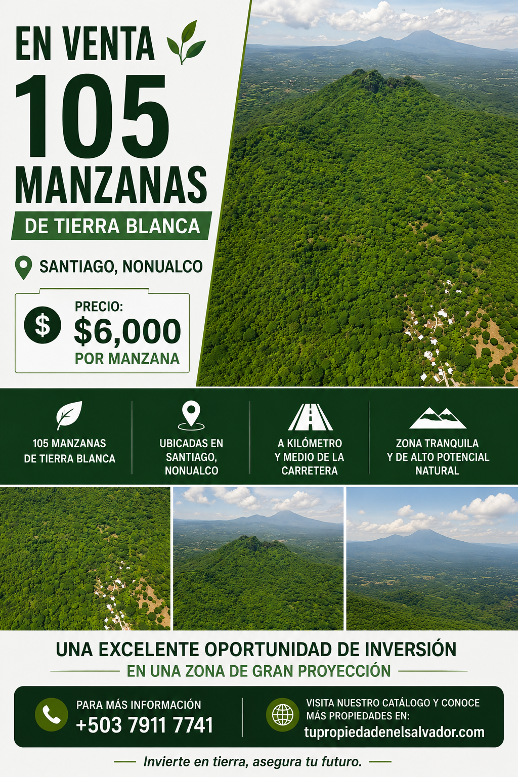 105 Manzanas de Tierra Blanca en Venta en Santiago Nonualco – $6,000 por Manzana