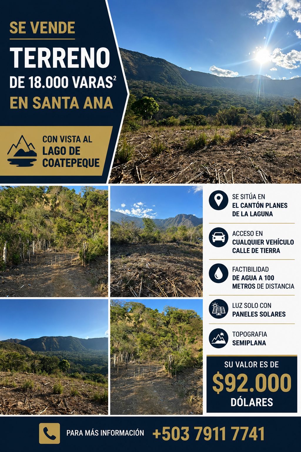 Terreno en Venta en Santa Ana con Vista al Lago de Coatepeque