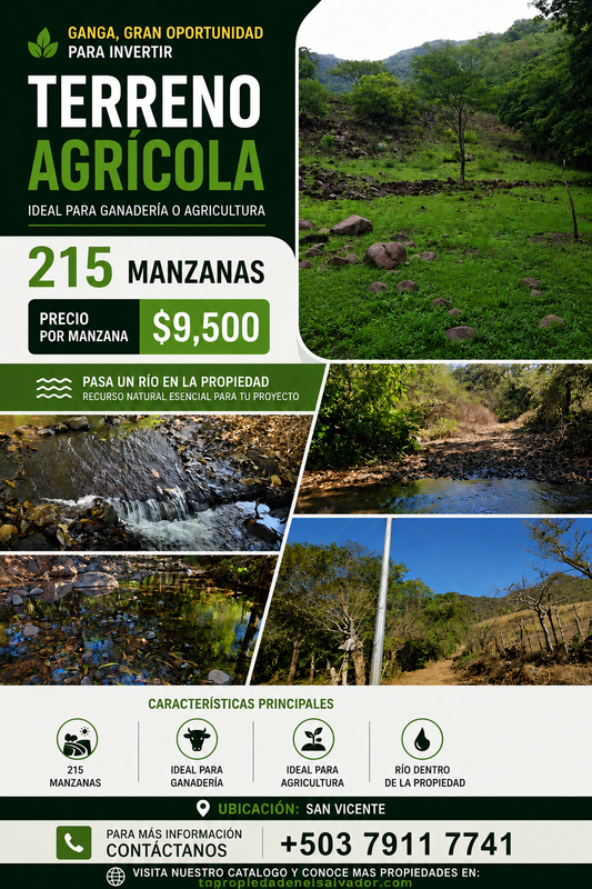 GANGA, Gran Oportunidad de Inversión: Terreno Agrícola de 215 Manzanas en San Vicente