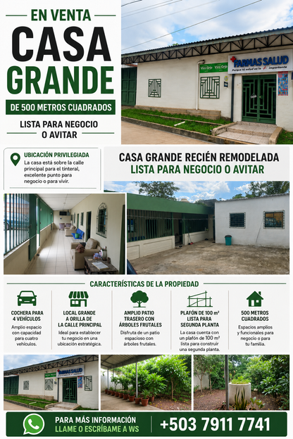 Casa Grande de 500 m² en Venta – Ideal para Negocio o Vivienda