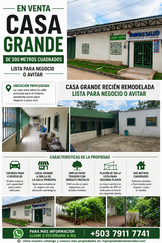 Casa Grande de 500 m² en Venta – Ideal para Negocio o Vivienda