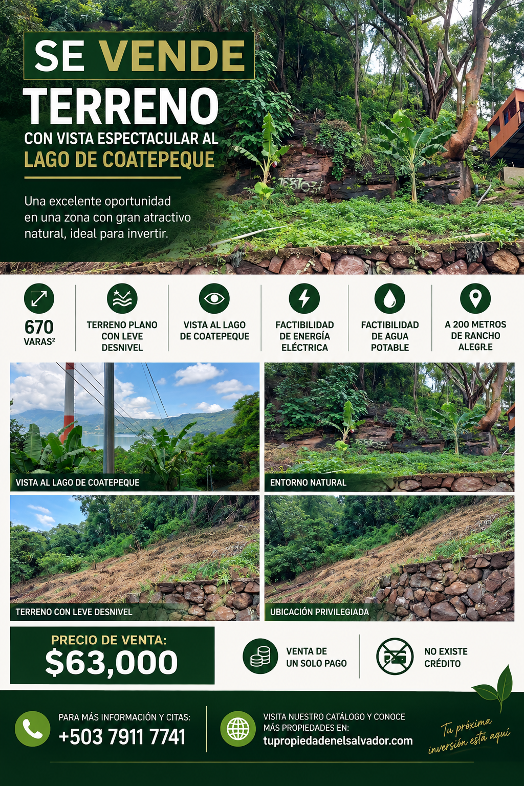 Terreno en Venta con Espectacular Vista al Lago de Coatepeque – 670 Varas²