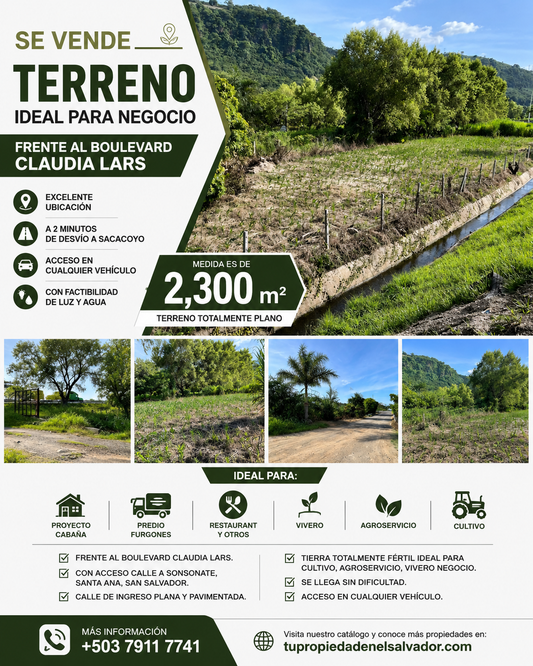 Terreno Estratégico en Venta Frente al Boulevard Claudia Lars | Ideal para Inversión y Desarrollo Comercial