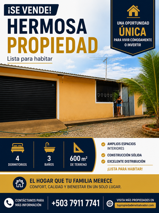 Propiedad en Venta – Amplio Terreno con Vivienda y Potencial de Desarrollo en Tacachico