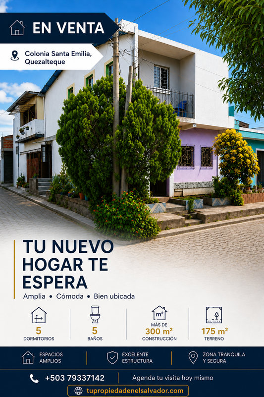 Casa amplia en venta en Colonia Santa Emilia, Quezaltepeque con 5 dormitorios, 5 baños y más de 300 m² de construcción