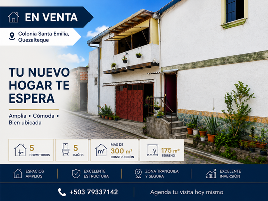 Casa amplia en venta en Colonia Santa Emilia, Quezaltepeque con 5 dormitorios, 5 baños y más de 300 m² de construcción