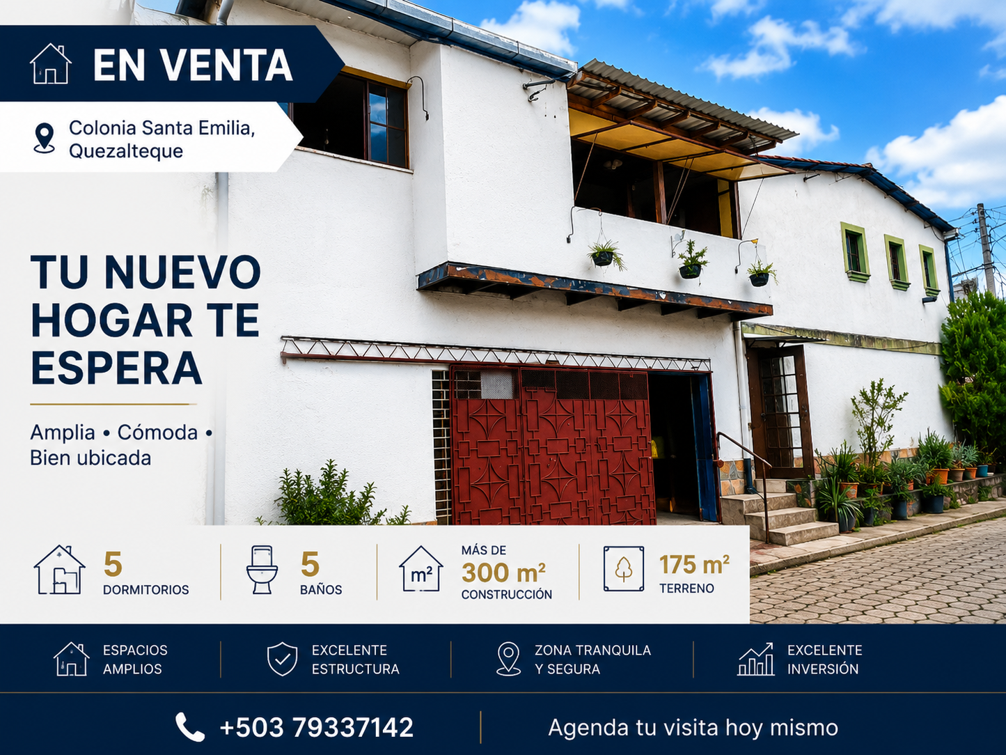 Casa amplia en venta en Colonia Santa Emilia, Quezaltepeque con 5 dormitorios, 5 baños y más de 300 m² de construcción