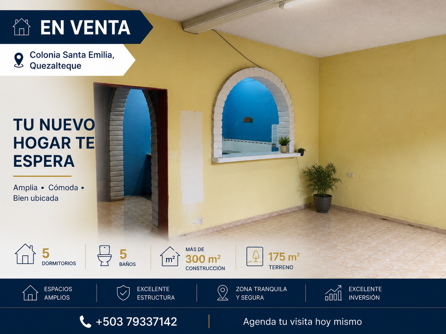 Casa amplia en venta en Colonia Santa Emilia, Quezaltepeque con 5 dormitorios, 5 baños y más de 300 m² de construcción