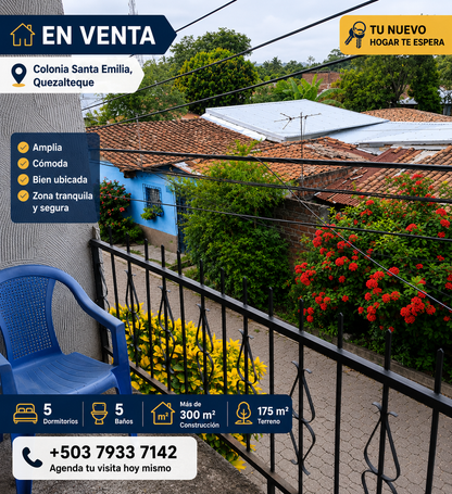 Casa amplia en venta en Colonia Santa Emilia, Quezaltepeque con 5 dormitorios, 5 baños y más de 300 m² de construcción