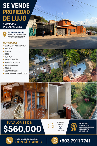 Exclusiva Propiedad de Lujo en Ahuachapán | Amplios Espacios, Piscina y Excelente Ubicación