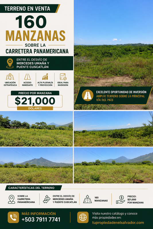 160 Manzanas sobre la Carretera Panamericana | Excelente Oportunidad de Inversión