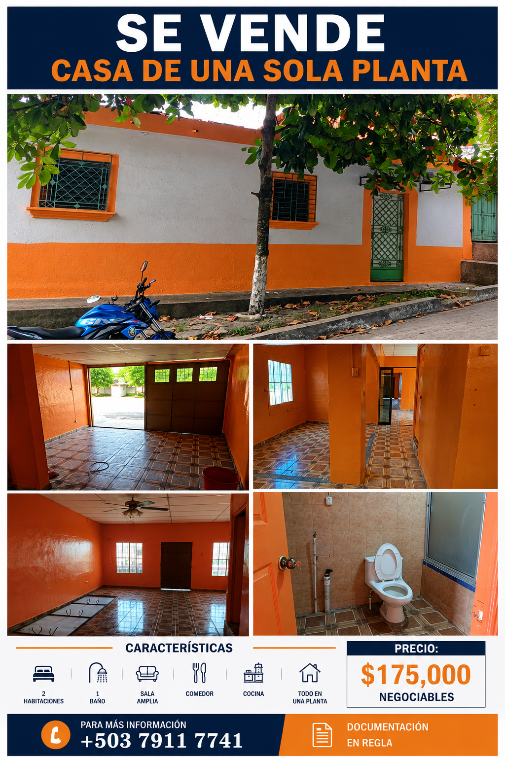 Casa de Una Sola Planta en Venta – Amplios Espacios y Excelente Oportunidad