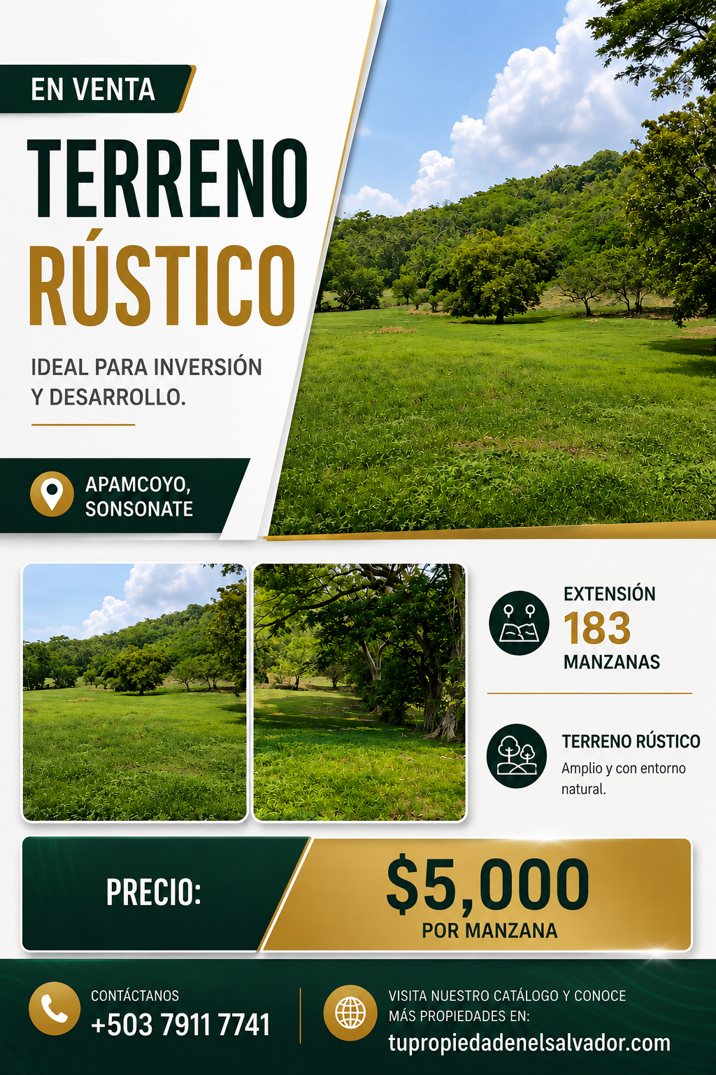 Venta de 183 Manzanas de Terreno Rústico en Apamcoyo, Sonsonate