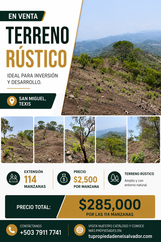Terreno Rústico de 114 Manzanas en Venta | San Miguel, Texis | $2,500 por Manzana