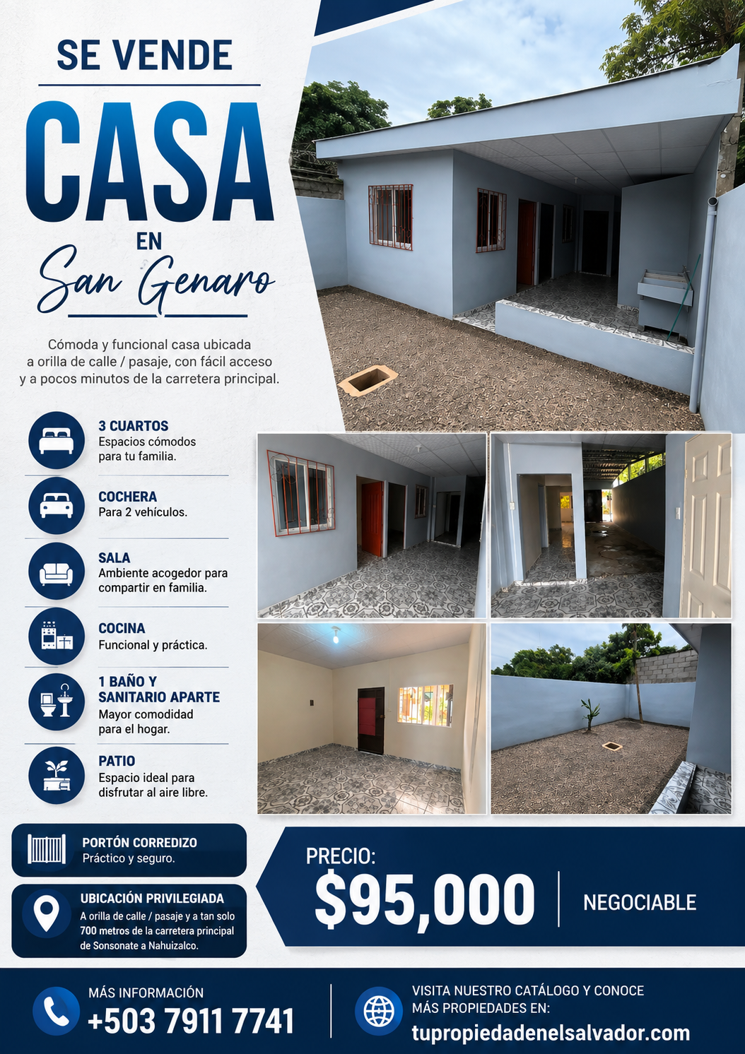 Casa en Venta en San Genaro con 3 Habitaciones y Cochera para 2 Vehículos
