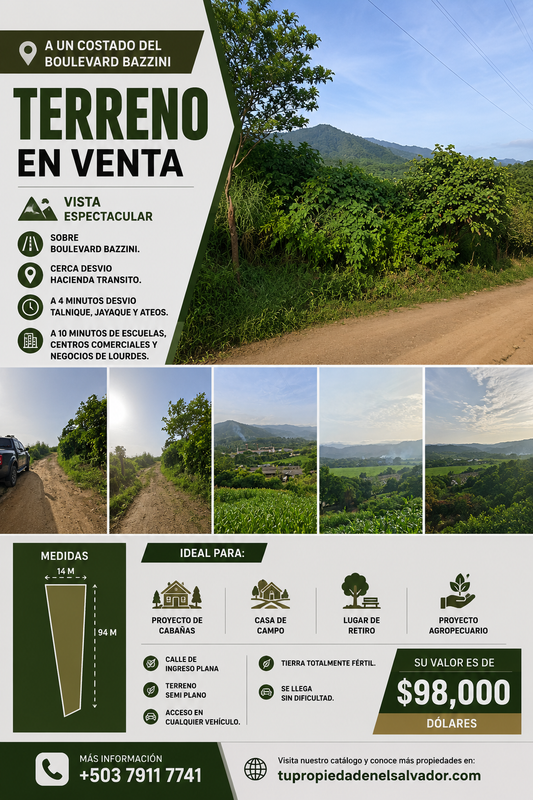 Terreno en Venta con Vista Panorámica | Excelente Ubicación a un Costado del Boulevard Bazzini