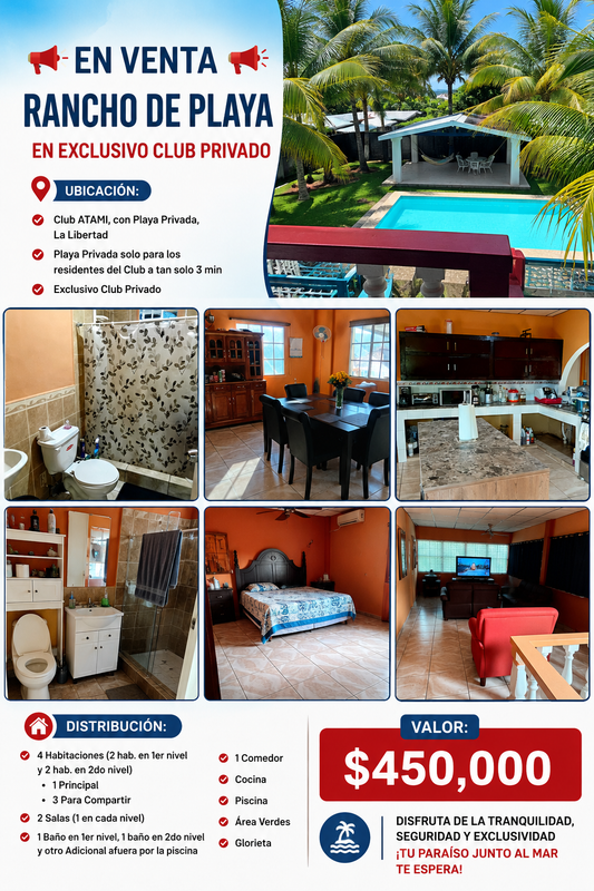 Rancho de Playa en Venta en Club ATAMI – Exclusividad, Comodidad y Playa Privada