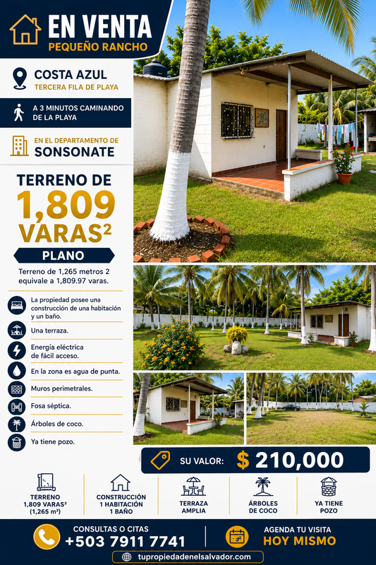 Rancho en venta ubicado en Playa Costa Azul